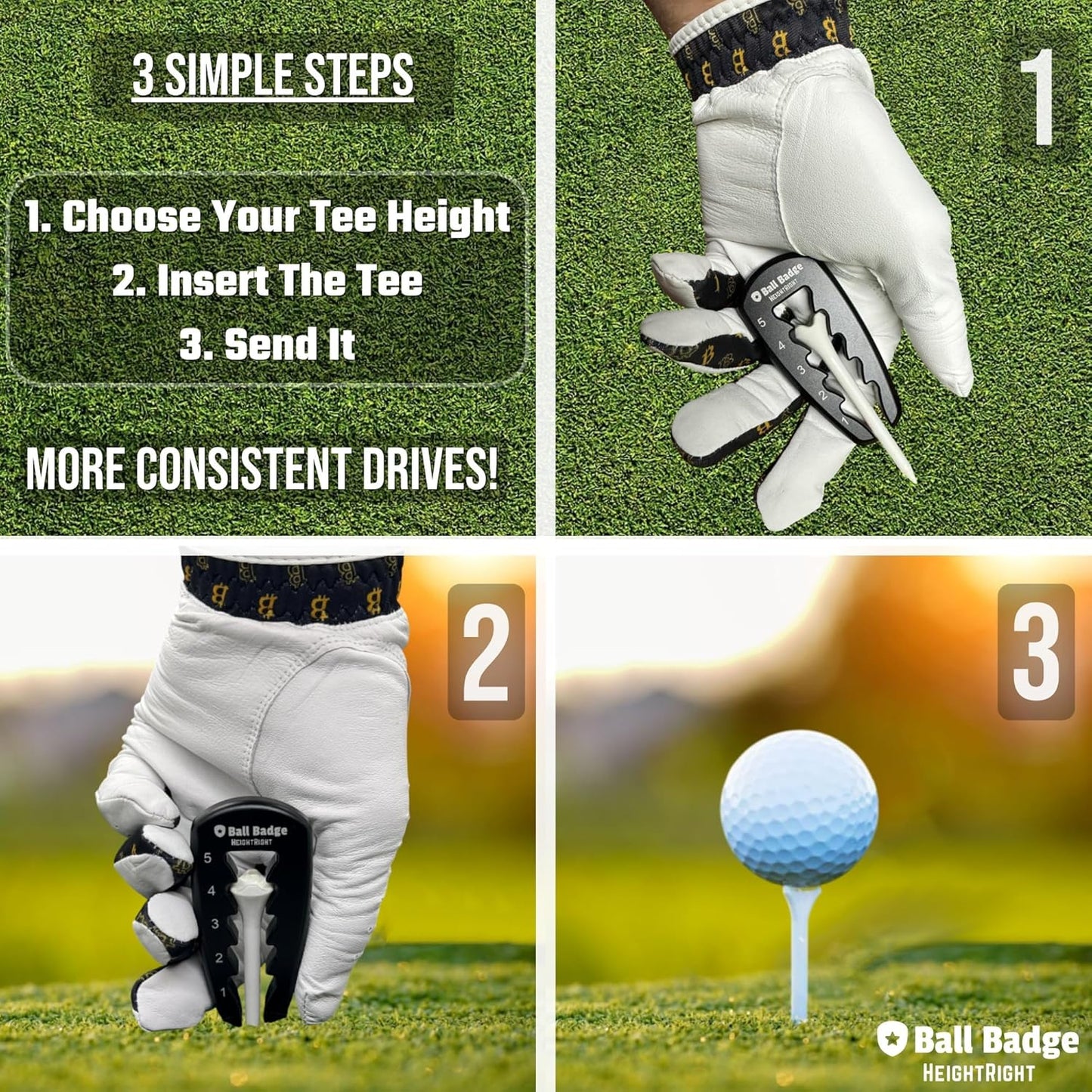 Ball Badge HeightRight Adjustable Golf Tee Height Tool – Precision Tee Height Setter for Consistent Swings, Durable Aluminum Design, Easy-to-Use Golf Training Aid