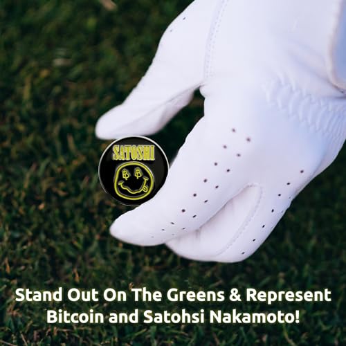 HODL 21 Satoshi Nakamoto Golf Ball Markers - Value Pack of 2 Black and Yellow - Works with Most Hat Magnetic Clips and Divot Repair Tools, Golf Gift Accessories - Satoshi Black and Yellow - 2 Pack