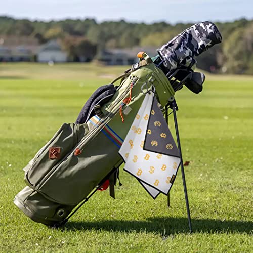 HODL 21 Golf Towel Bitcoin - Premium Towels Waffle Pattern with Two Sided Design - Heavy Duty Carabiner Clip to Secure to Golf Bags Golf Clubs and Ball Towel Accessories (Black and White)