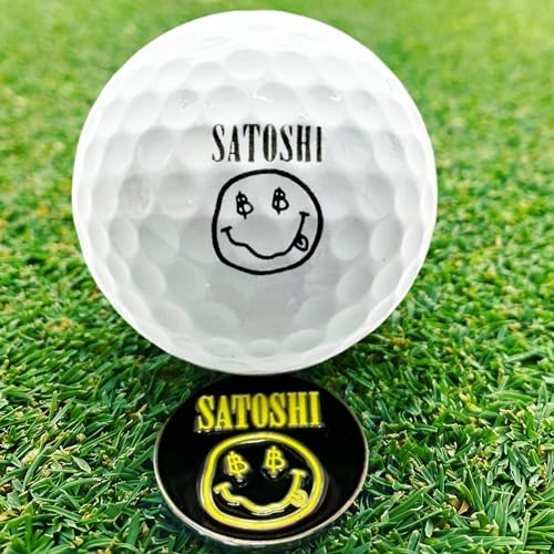 HODL 21 Satoshi Nakamoto Golf Ball Markers - Value Pack of 2 Black and Yellow - Works with Most Hat Magnetic Clips and Divot Repair Tools, Golf Gift Accessories - Satoshi Black and Yellow - 2 Pack