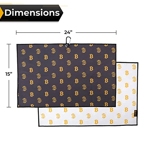 HODL 21 Golf Towel Bitcoin - Premium Towels Waffle Pattern with Two Sided Design - Heavy Duty Carabiner Clip to Secure to Golf Bags Golf Clubs and Ball Towel Accessories (Black and White)