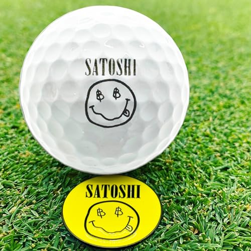 HODL 21 Satoshi Nakamoto Golf Ball Markers - Value Pack of 2 Black and Yellow - Works with Most Hat Magnetic Clips and Divot Repair Tools, Golf Gift Accessories - Satoshi Black and Yellow - 2 Pack