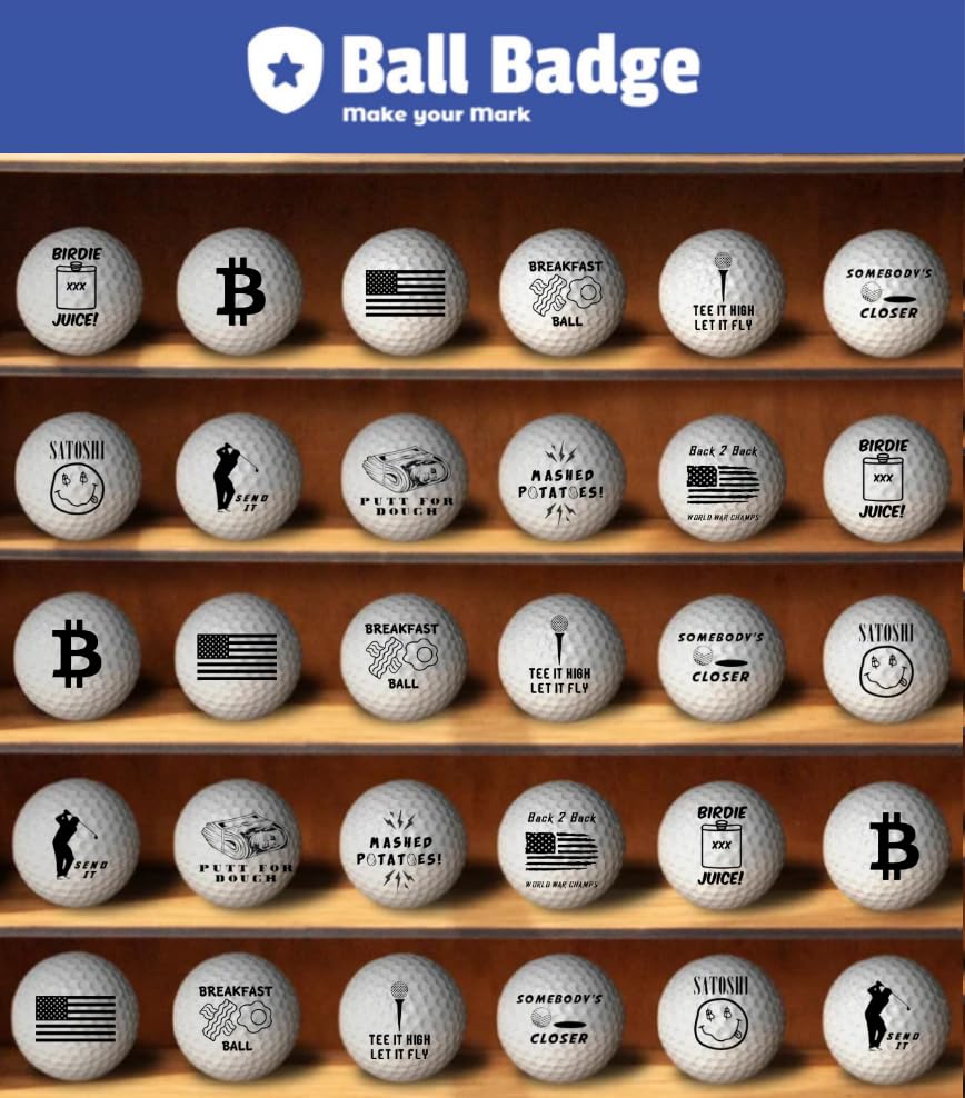 Ball Badge - Golf Ball Stamp, Self-Inking Golf Ball Stamper, Golf Ball Marker, Reusable Golf Ball Marking Tool to Identify Golf Balls, Reusable Ink Stamp for Golf Balls - Happy Series