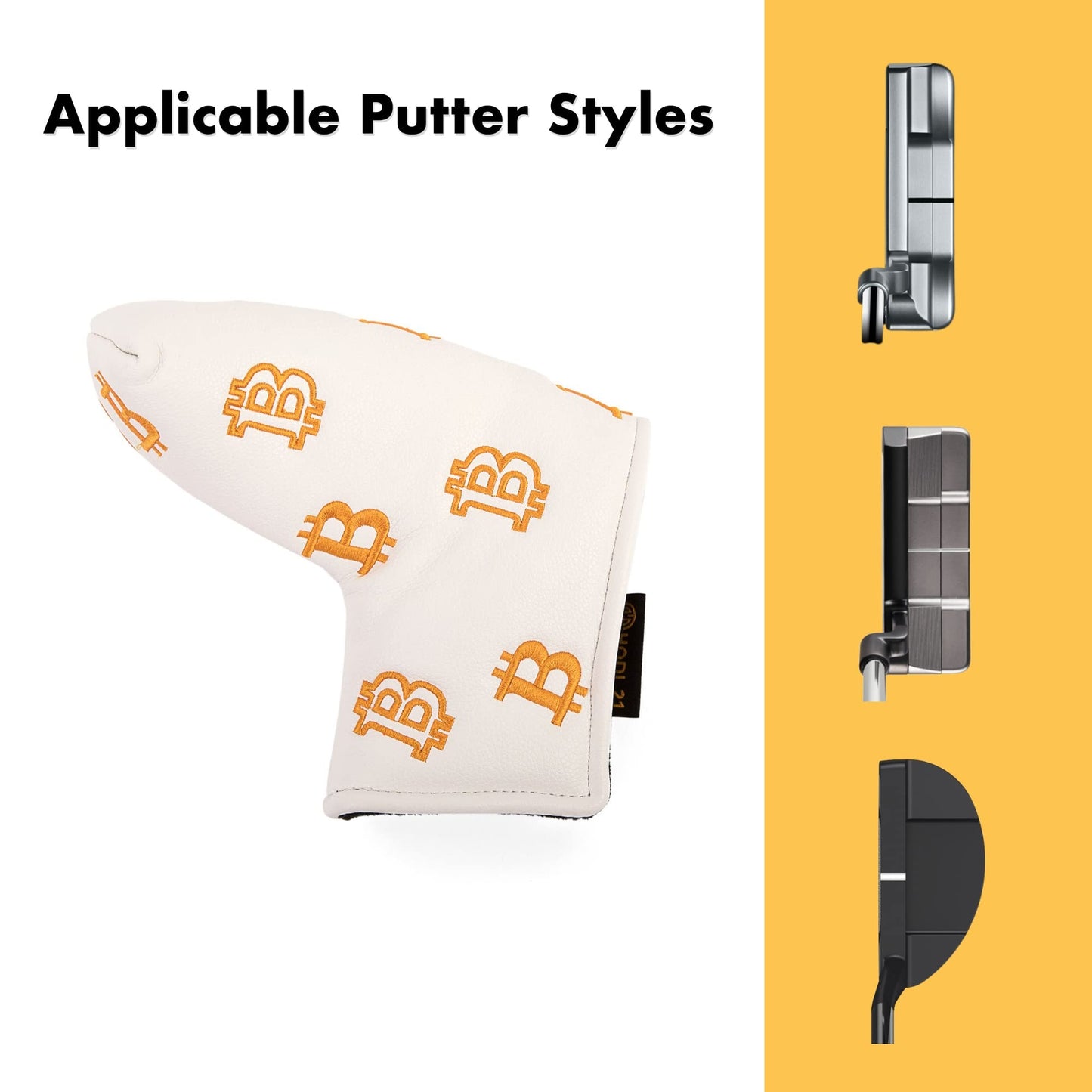 Bitcoin Golf Putter Cover for Blade Putters - Golf Headcovers for Club Protection - HODL 21 Golf Accessories (Black)
