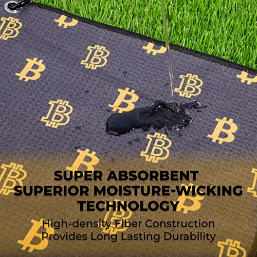 HODL 21 Golf Towel Bitcoin - Premium Towels Waffle Pattern with Two Sided Design - Heavy Duty Carabiner Clip to Secure to Golf Bags Golf Clubs and Ball Towel Accessories (Black and White)