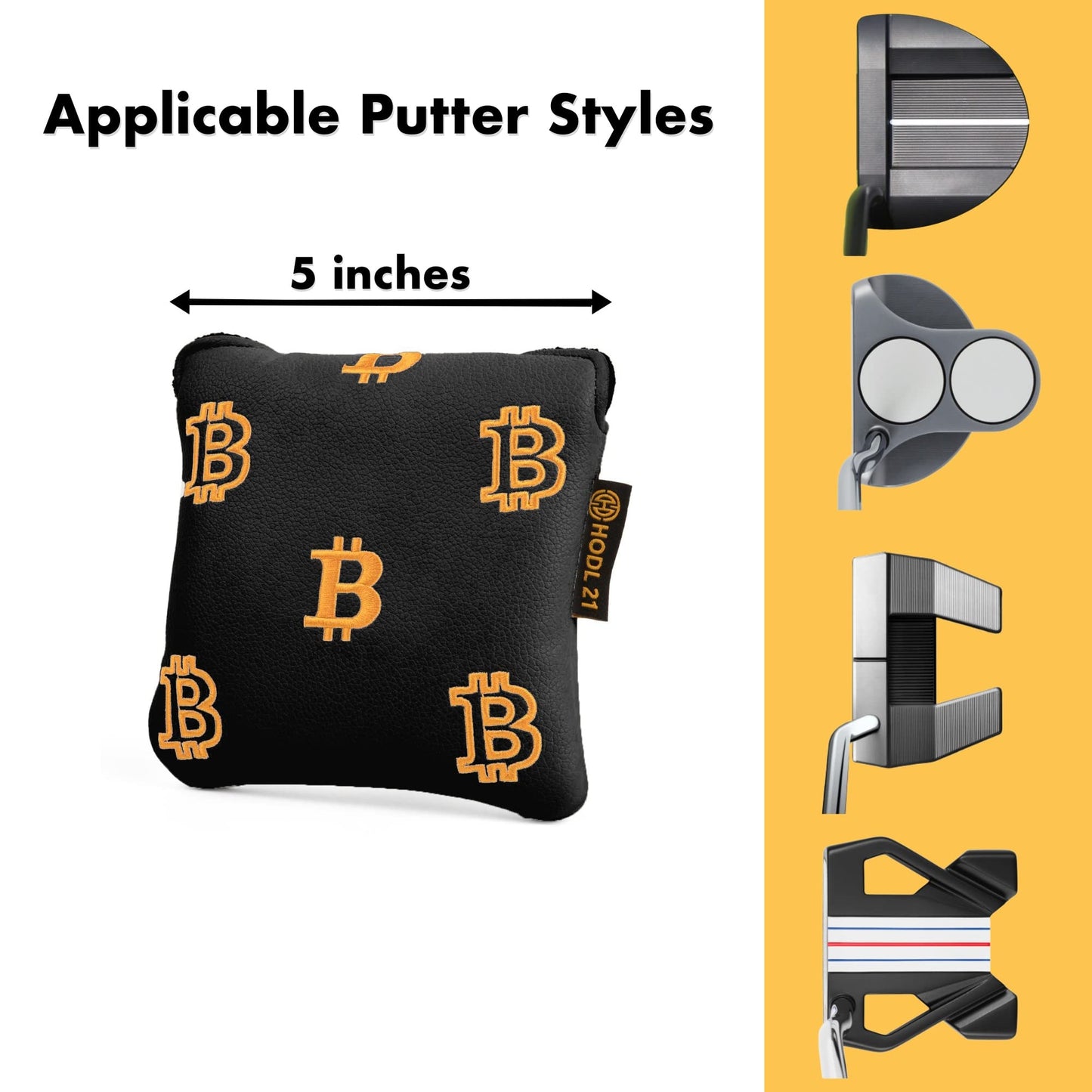 Bitcoin Golf Putter Cover for Blade Putters - Golf Headcovers for Club Protection - HODL 21 Golf Accessories (Black)
