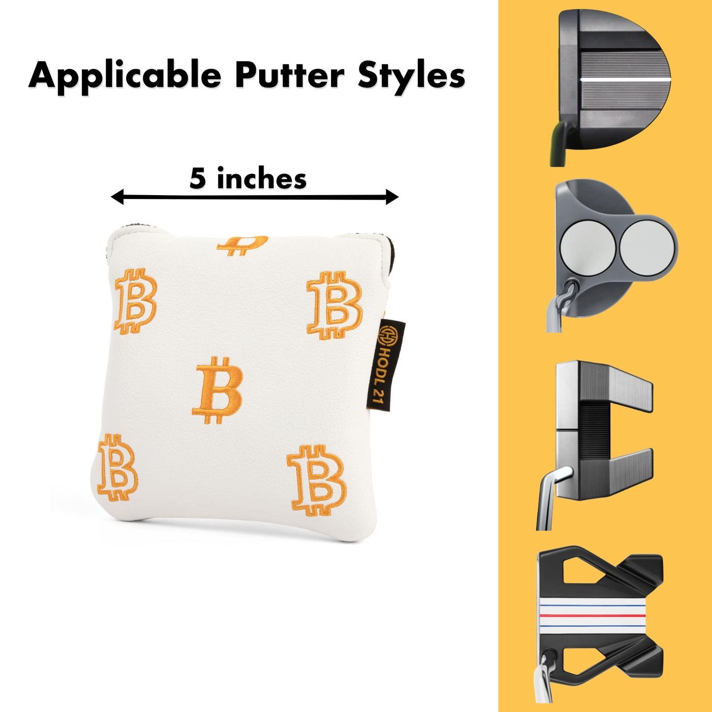 Bitcoin Golf Putter Cover for Blade Putters - Golf Headcovers for Club Protection - HODL 21 Golf Accessories (Black)