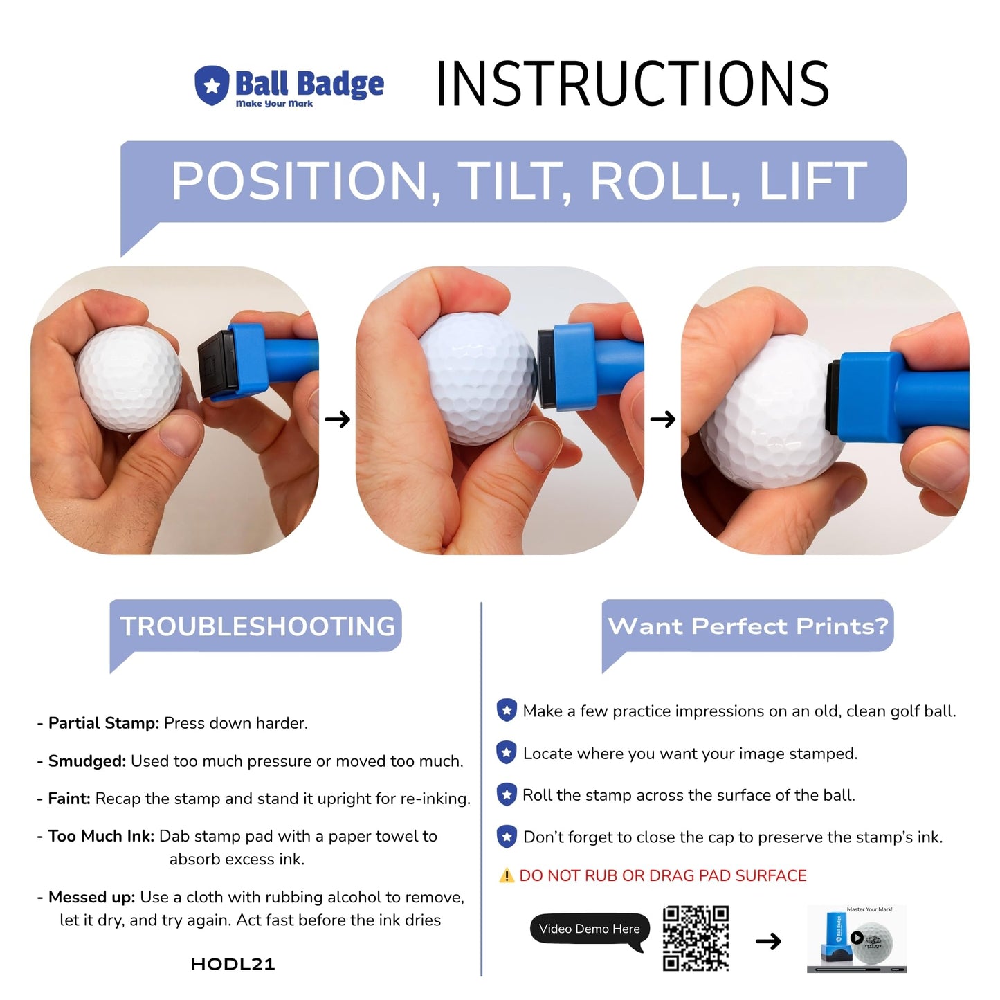 Ball Badge - Golf Ball Stamp, Self-Inking Golf Ball Stamper, Golf Ball Marker, Reusable Golf Ball Marking Tool to Identify Golf Balls - Reusable Ink Stamp for Golf Balls - Golf Series