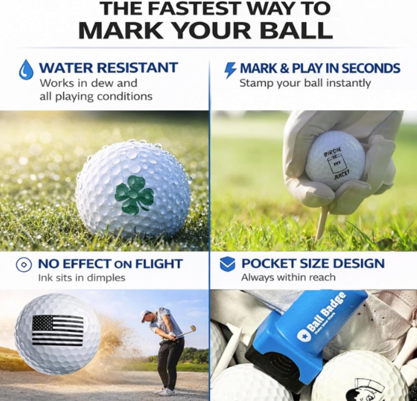 Ball Badge - Golf Ball Stamp, Self-Inking Golf Ball Stamper, Golf Ball Marker, Reusable Golf Ball Marking Tool to Identify Golf Balls, Reusable Ink Stamp - Icon Series