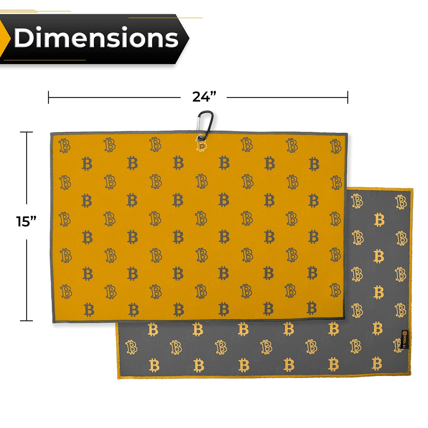 HODL 21 Golf Towel Bitcoin - Premium Towels Waffle Pattern with Two Sided Design - Heavy Duty Carabiner Clip to Secure to Golf Bags Golf Clubs and Ball Towel Accessories (Black and White)