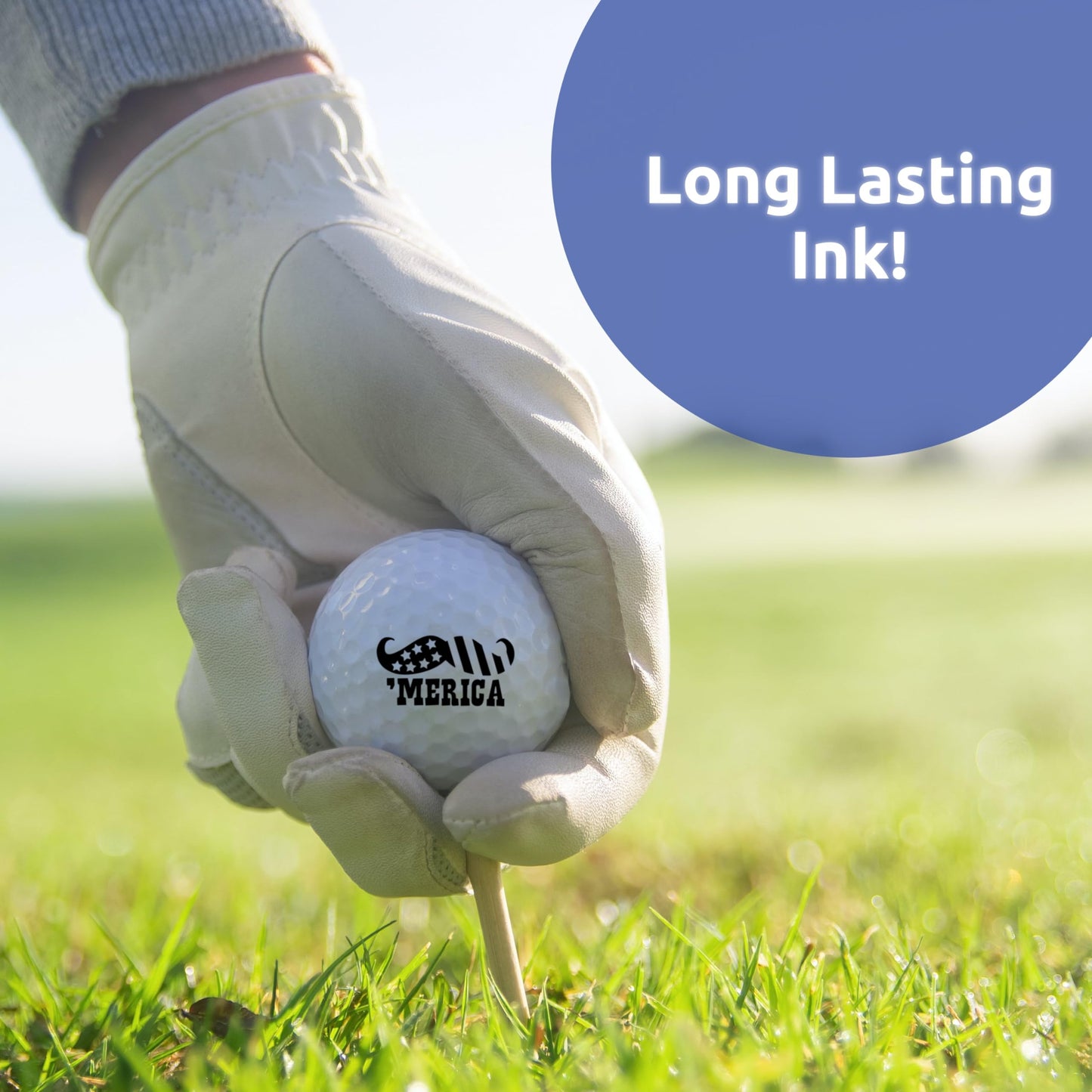 Ball Badge - Golf Ball Stamp, Self-Inking Golf Ball Stamper, Golf Ball Marker, Reusable Golf Ball Marking Tool to Identify Golf Balls, Reusable Ink Stamp for Golf Balls - America Series