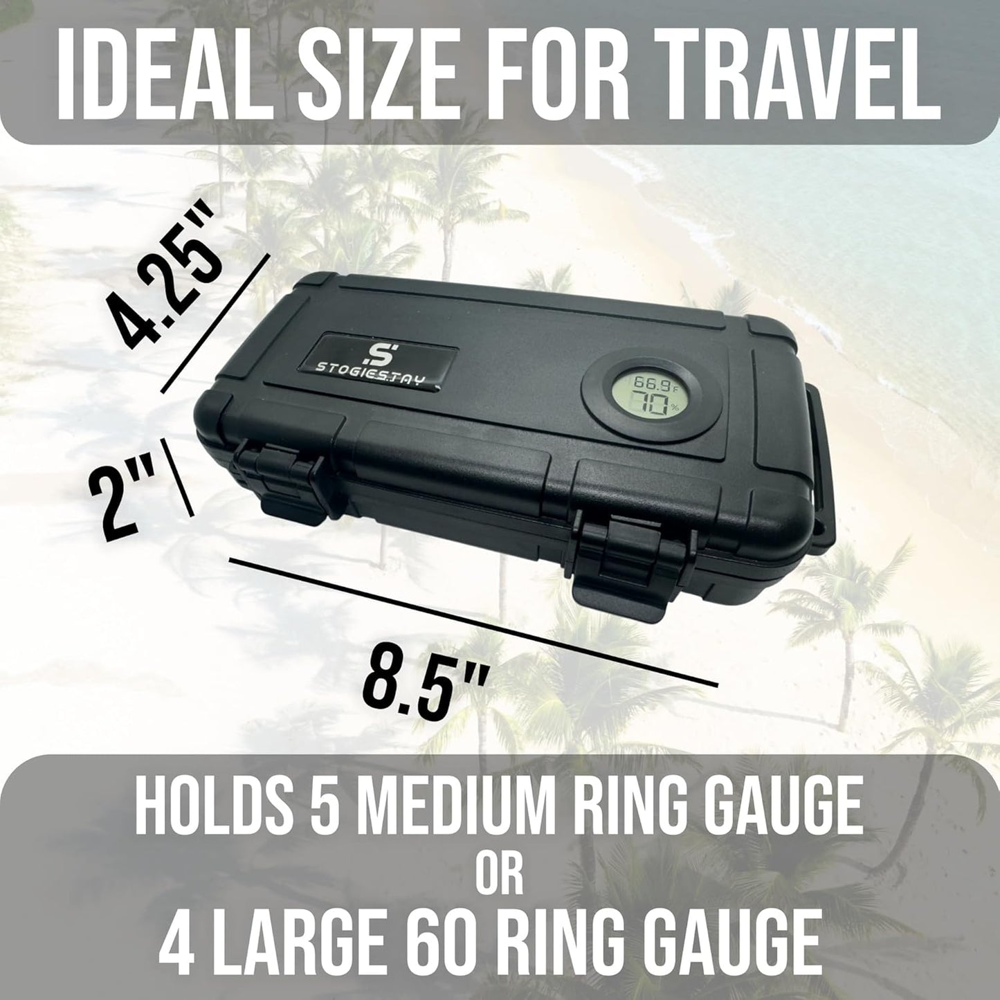 StogieStay Travel Cigar Humidor with Digital Hygrometer – 5 Count | Portable Case, Airtight Waterproof Storage Humidor