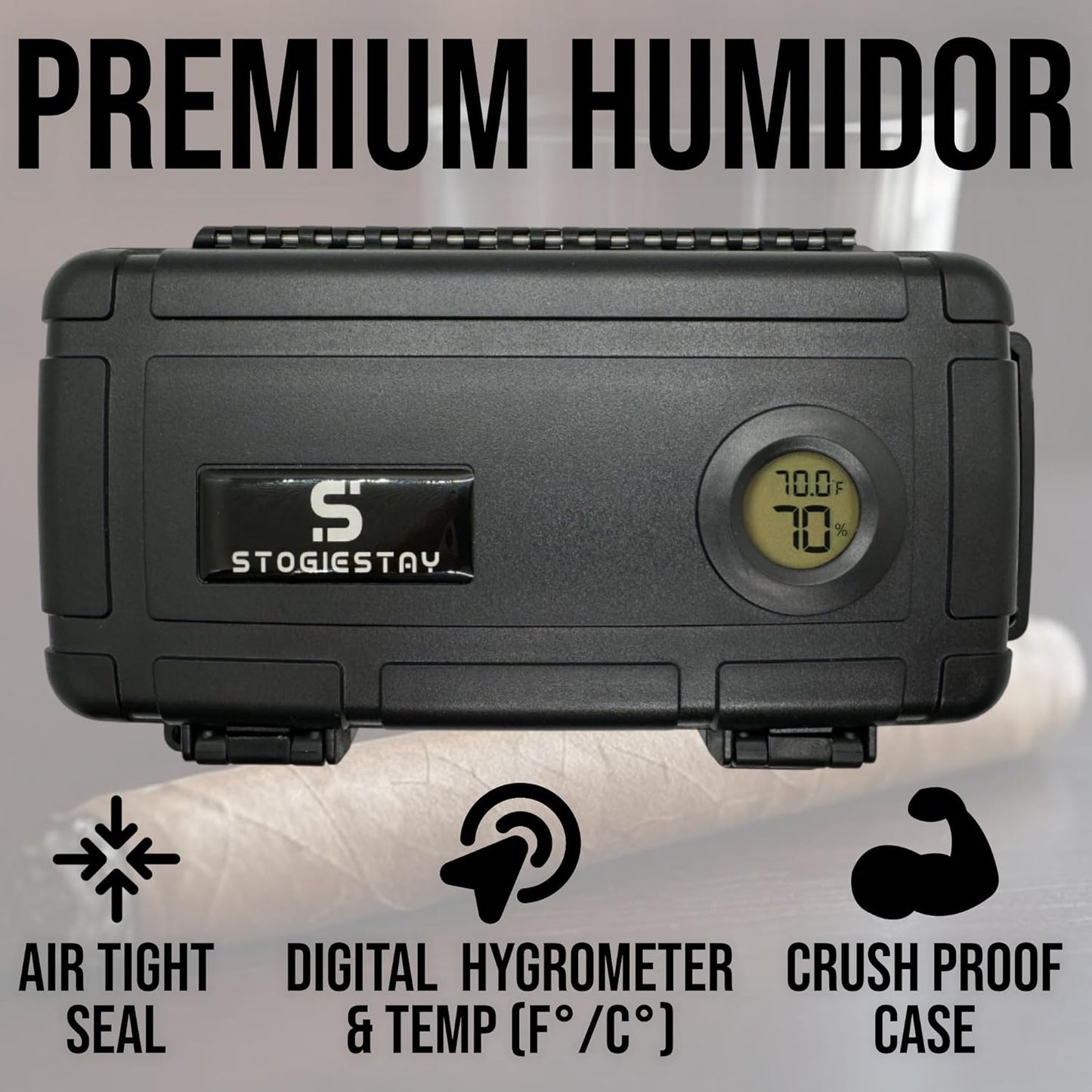 StogieStay Travel Cigar Humidor with Digital Hygrometer – 5 Count | Portable Case, Airtight Waterproof Storage Humidor