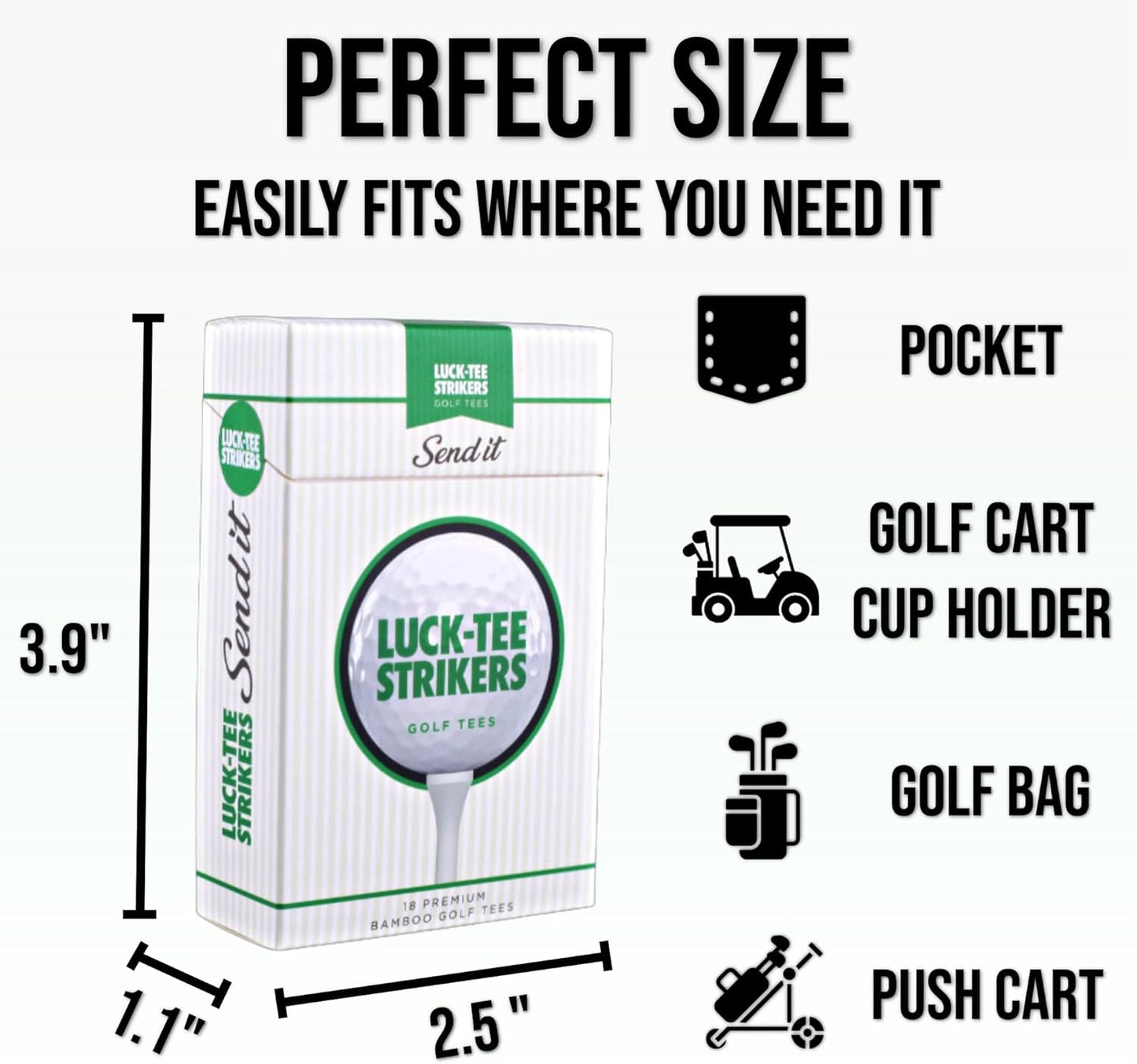 Luck-Tee Strikers Premium Bamboo Golf Tees | Pack of 18 Eco-Friendly 3.25-Inch Tees in Unique Style Packaging