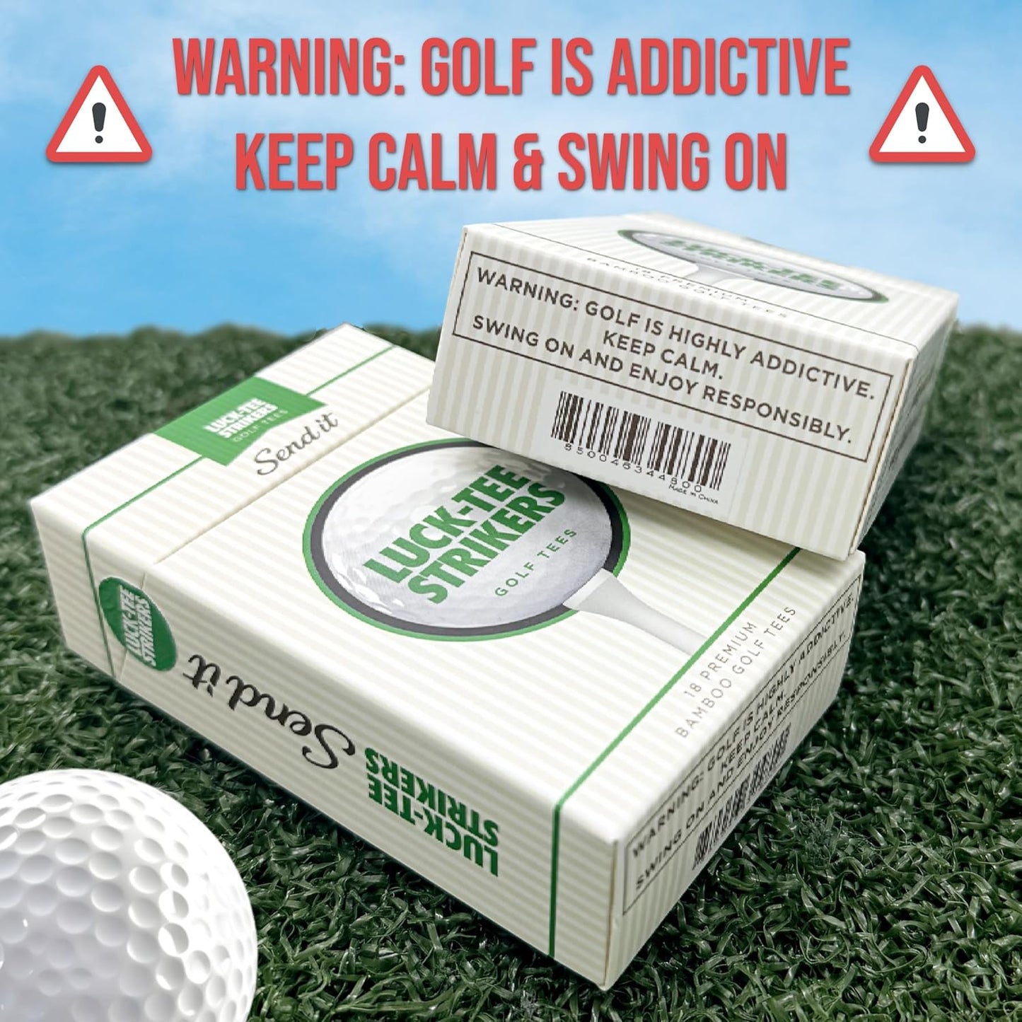 Luck-Tee Strikers Premium Bamboo Golf Tees | Pack of 18 Eco-Friendly 3.25-Inch Tees in Unique Style Packaging