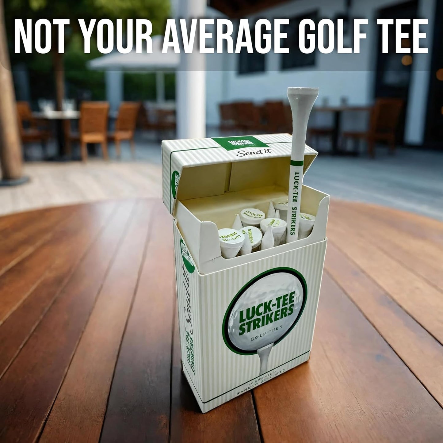 Luck-Tee Strikers Premium Bamboo Golf Tees | Pack of 18 Eco-Friendly 3.25-Inch Tees in Unique Style Packaging